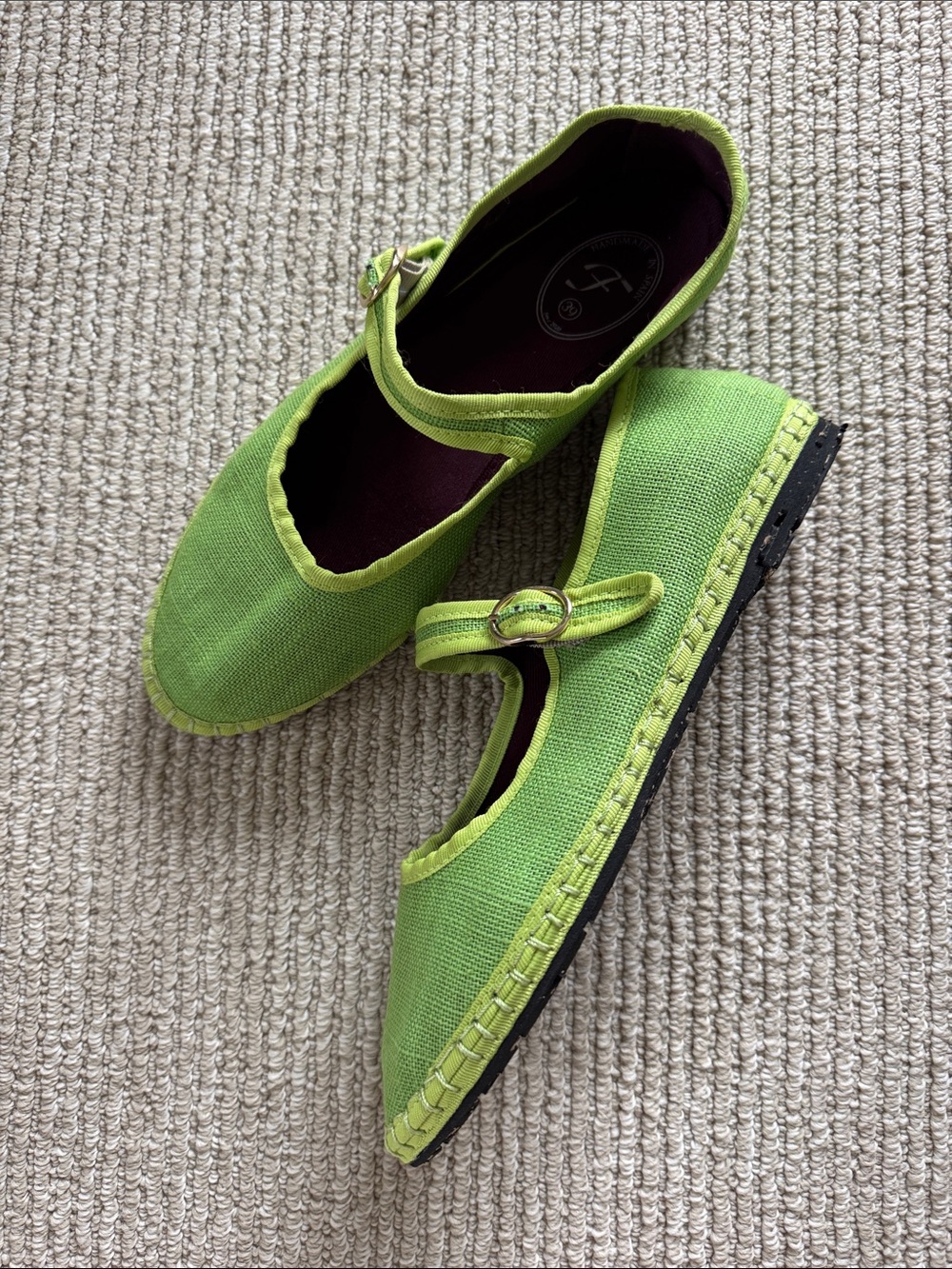 Flabelus Lime Green Line Mary Jane Espadrilles NWOT - Picture 2 of 5